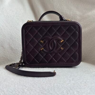 CHANEL Black Caviar CC Filigree Vanity Case Medium GHW