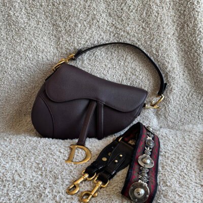 DIOR Burgundy Grained Calfskin Saddle Bag Medium GHW