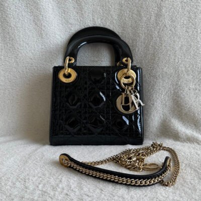DIOR Black Patent Leather Lady Dior Mini GHW