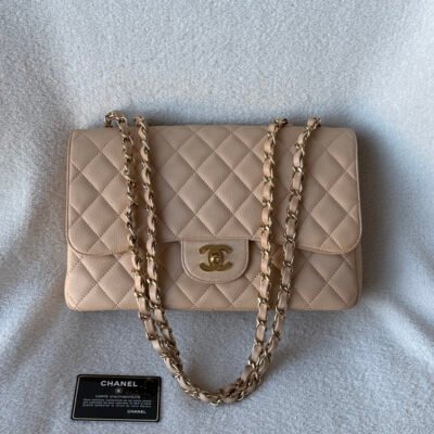 CHANEL Beige Caviar Classic Flap Jumbo GHW