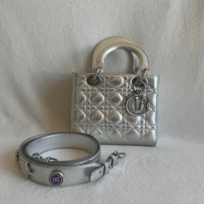 DIOR Silver Metallic Leather Lady Dior Small SHW