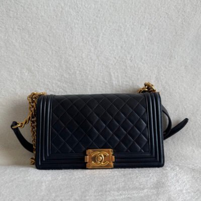 CHANEL Black Lambskin Boy Bag Old Medium GHW