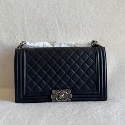 CHANEL Black Lambskin Boy Bag Old Medium SHW